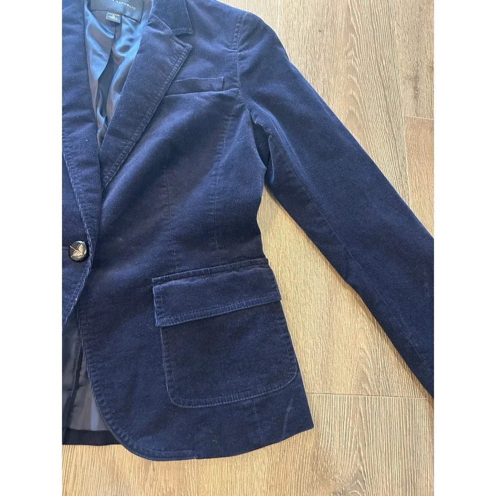 Banana‎ Republic Womens Navy Blue Corduroy Stretch Blazer Jacket Size 8 Button